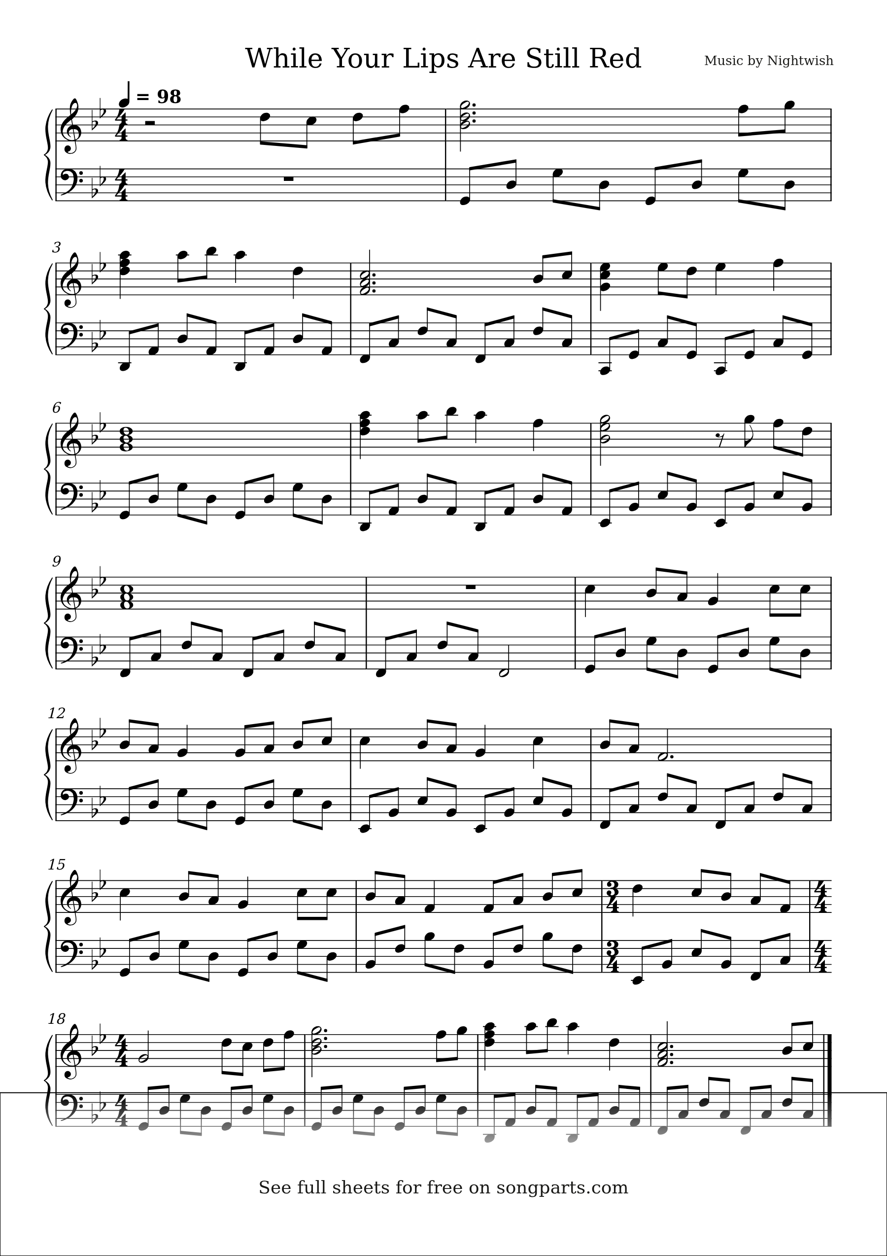 Sheet music preview for While Your Lips Are Still Red by Nightwish