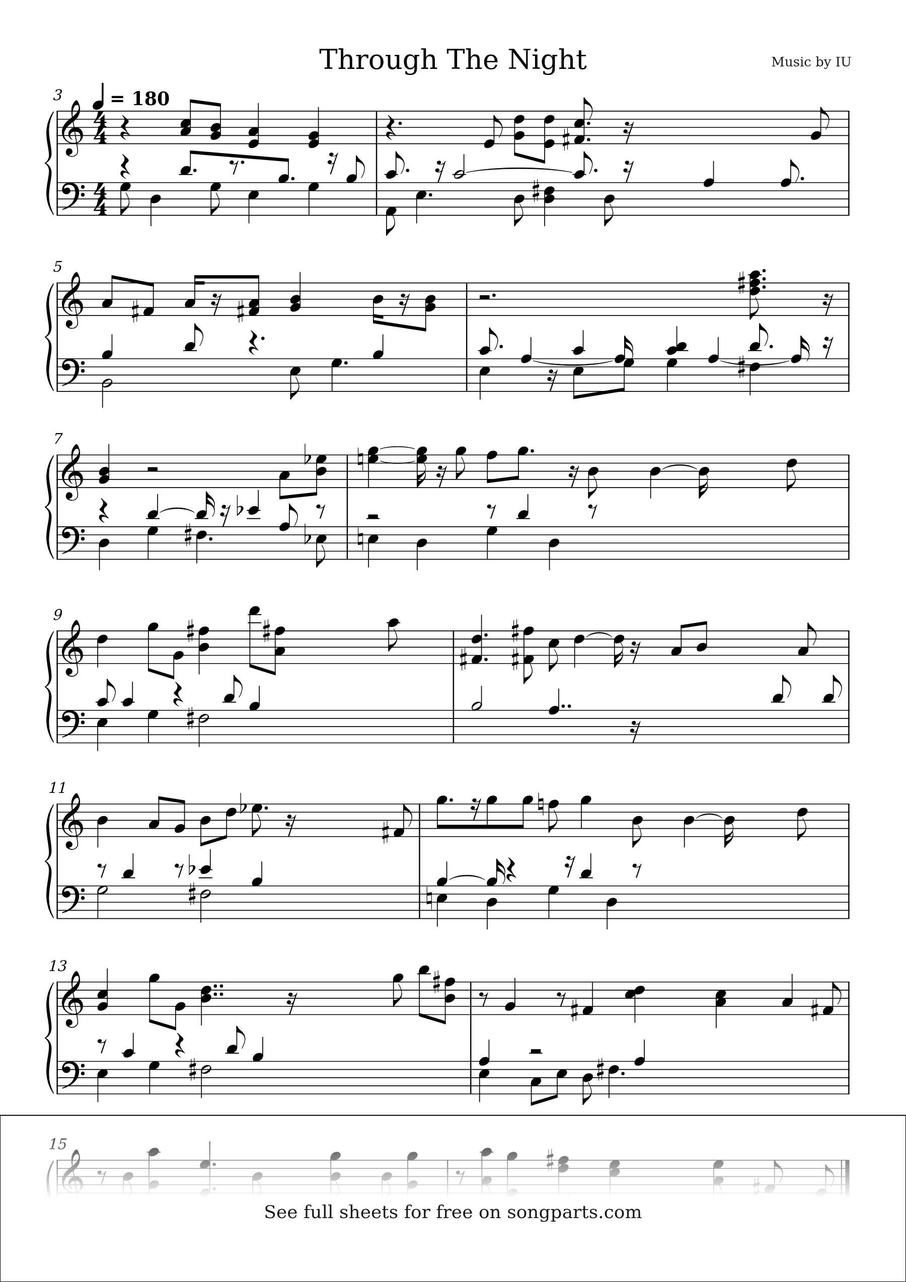 Vista previa de la partitura de Through The Night de IU