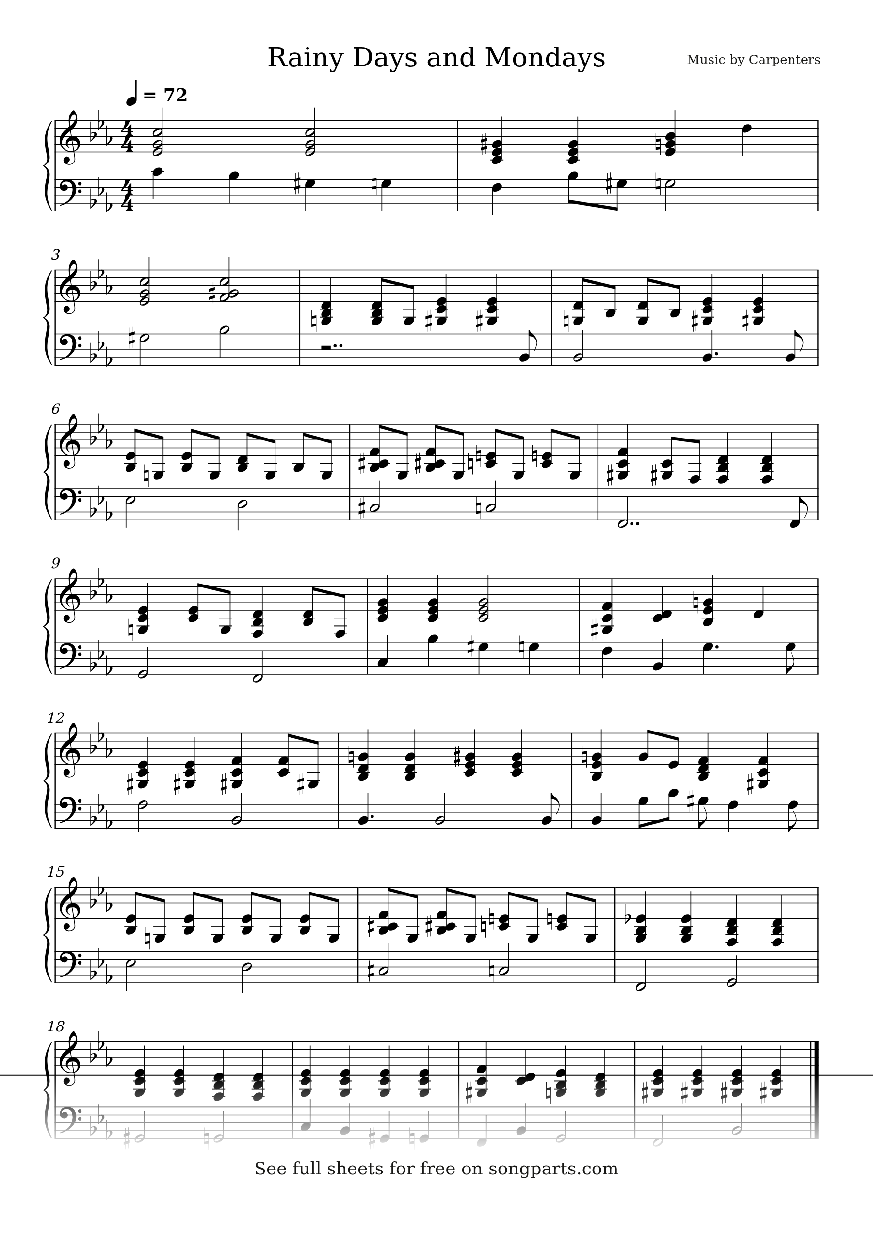 Vista previa de la partitura de Rainy Days and Mondays de Carpenters