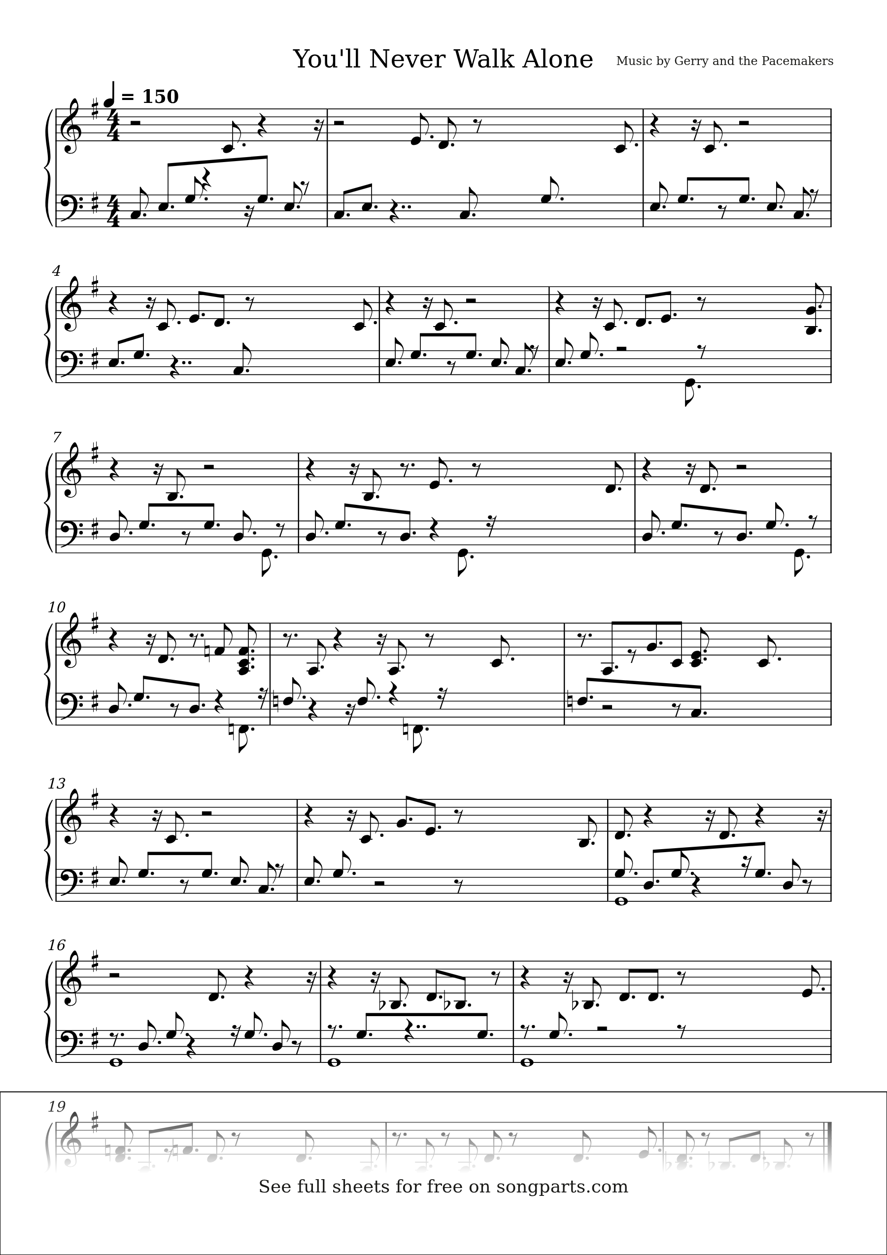 Sheet music preview for You'll Never Walk Alone by Gerry and the Pacemakers