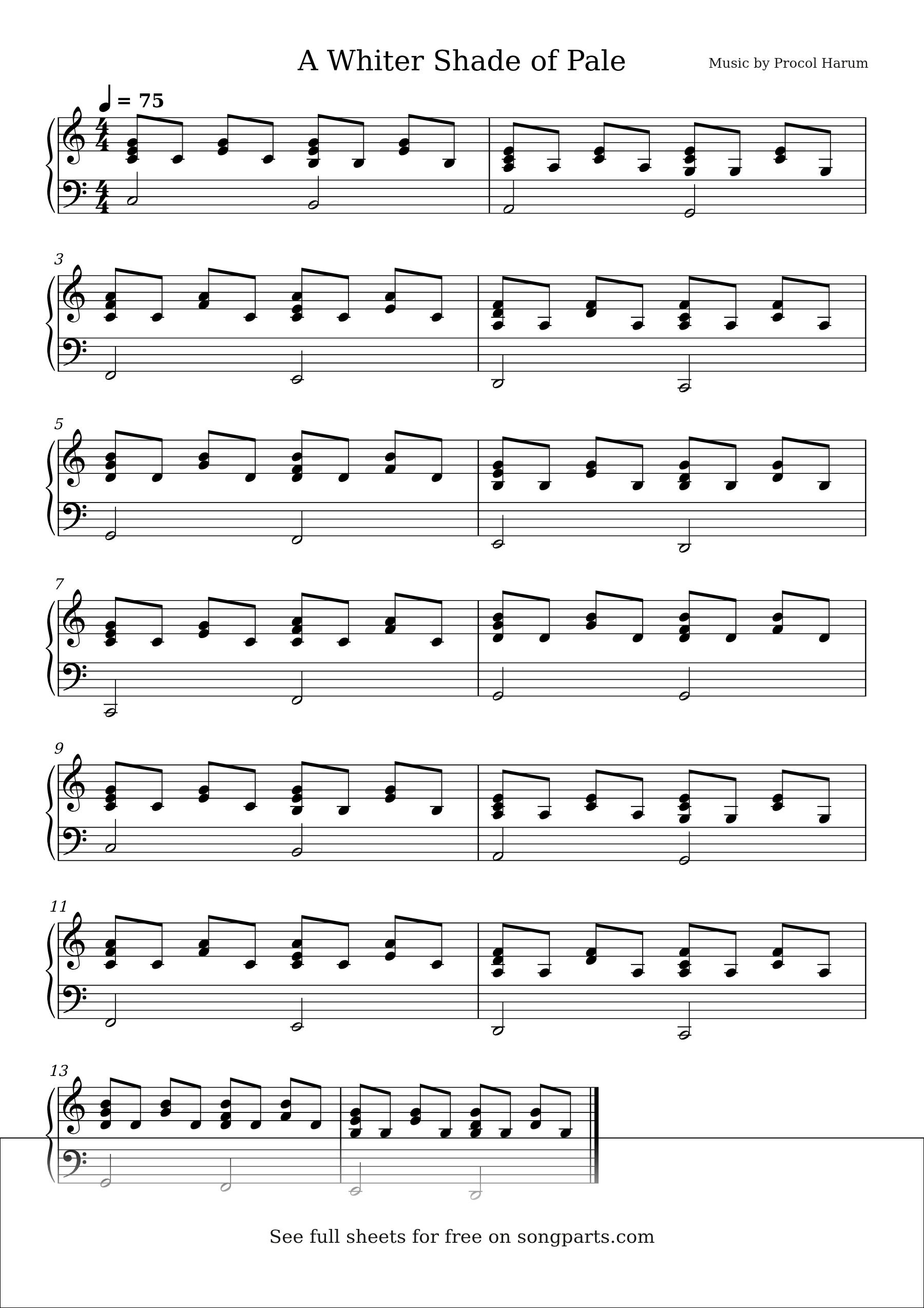 Sheet music preview for A Whiter Shade of Pale by Procol Harum