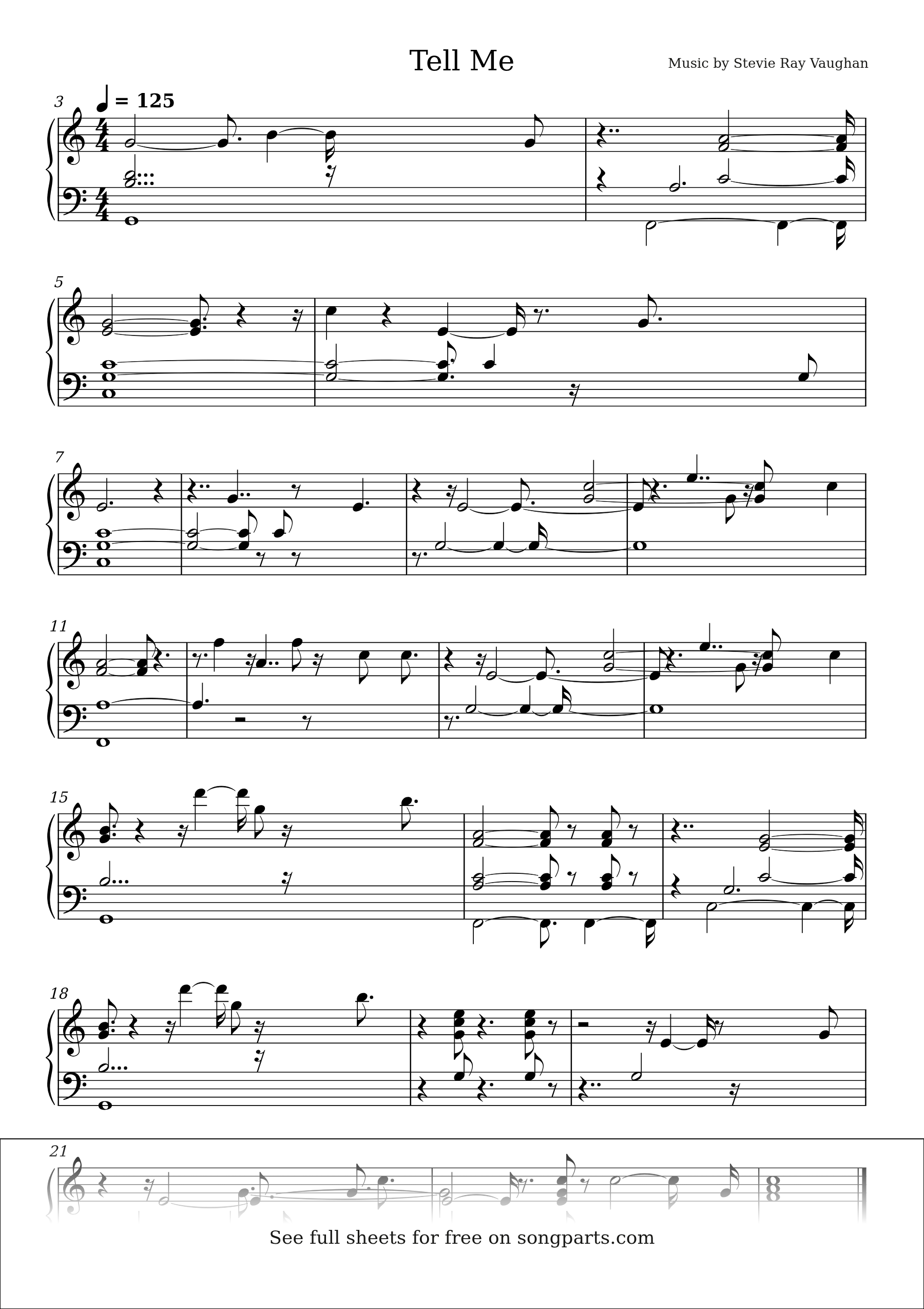 Sheet music preview for Tell Me by Stevie Ray Vaughan
