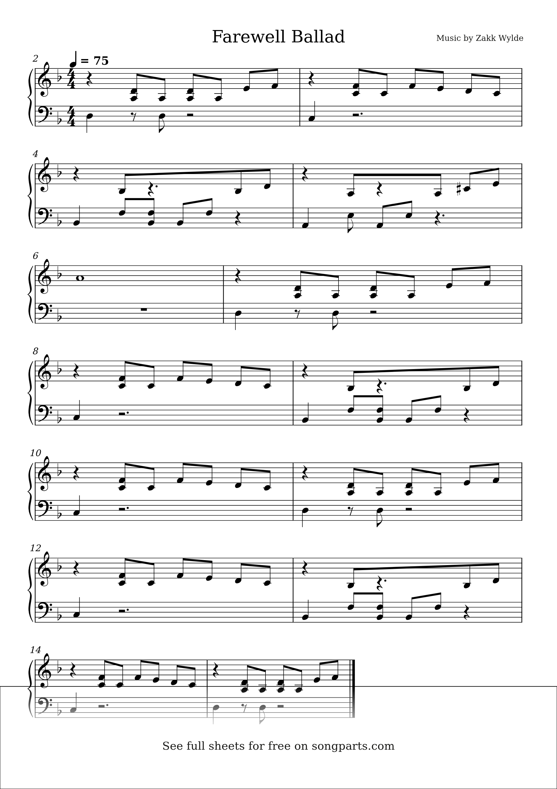 Sheet music preview for Farewell Ballad by Zakk Wylde