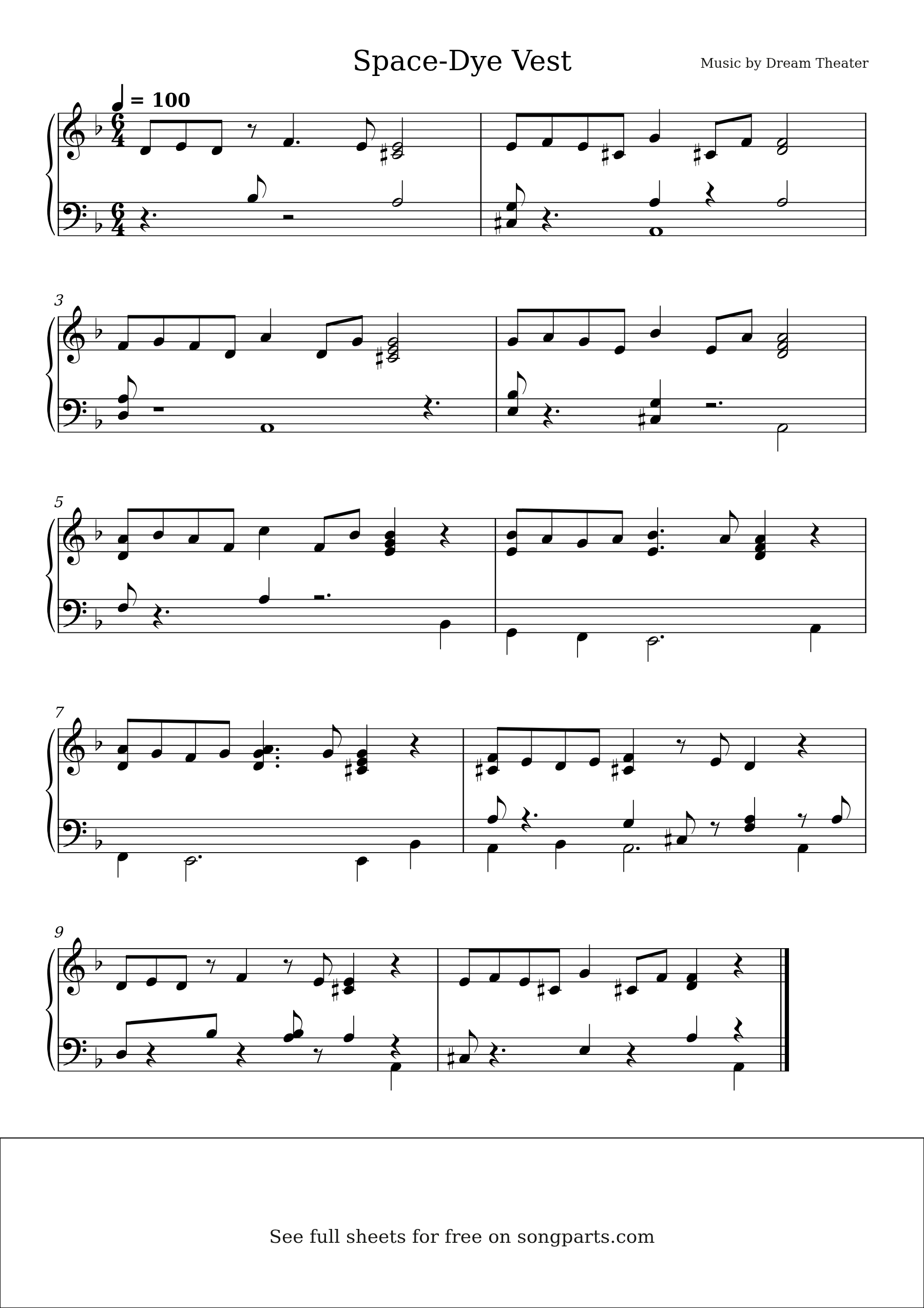 Sheet music preview for Space-Dye Vest by Dream Theater