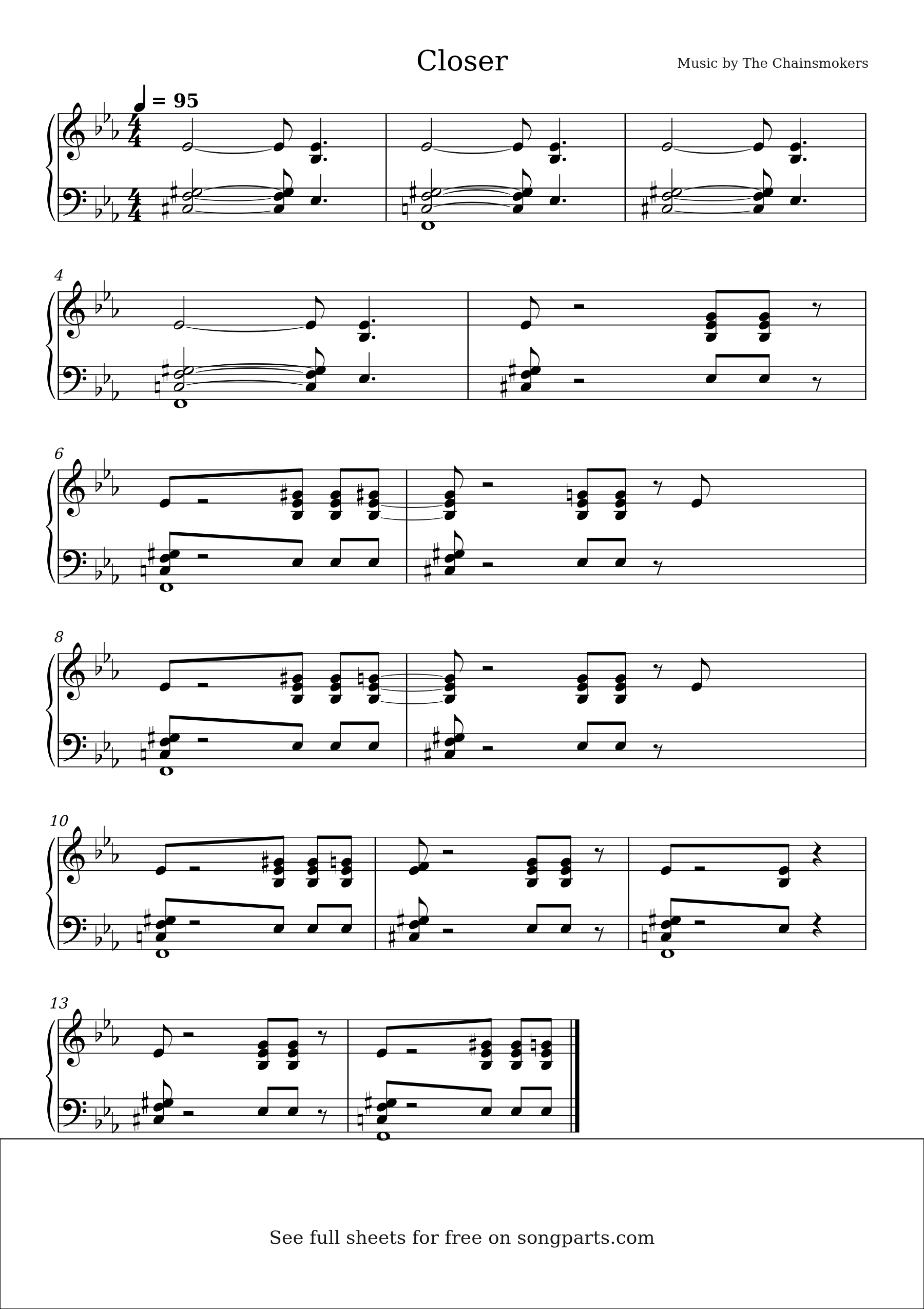 Sheet music preview for Closer by The Chainsmokers
