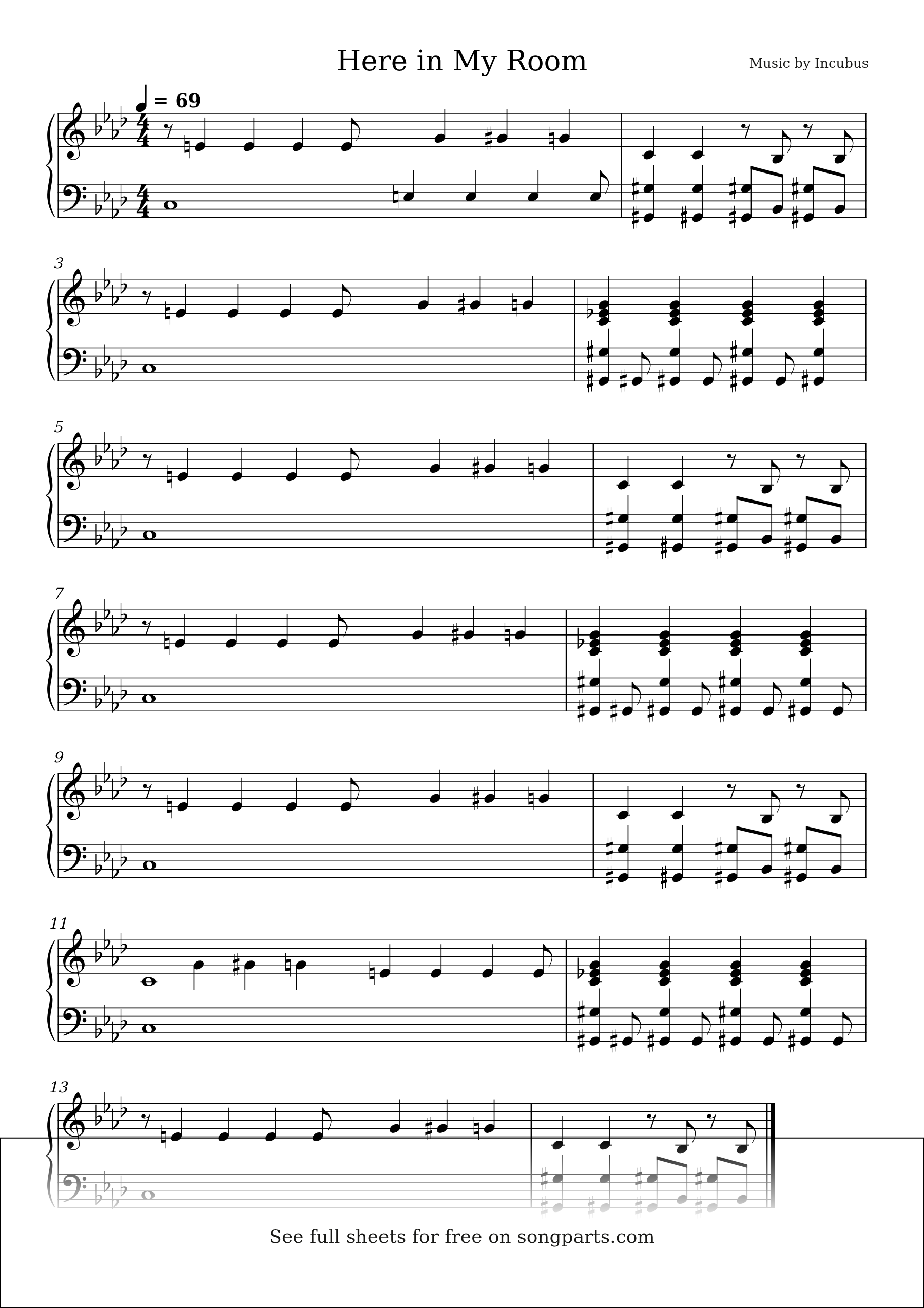 Sheet music preview for Here in My Room by Incubus