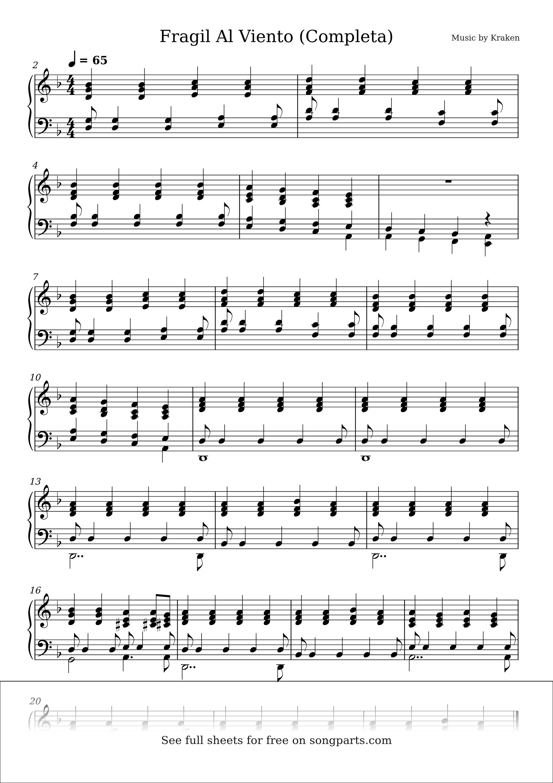 Vista previa de la partitura de Fragil Al Viento (Completa) de Kraken
