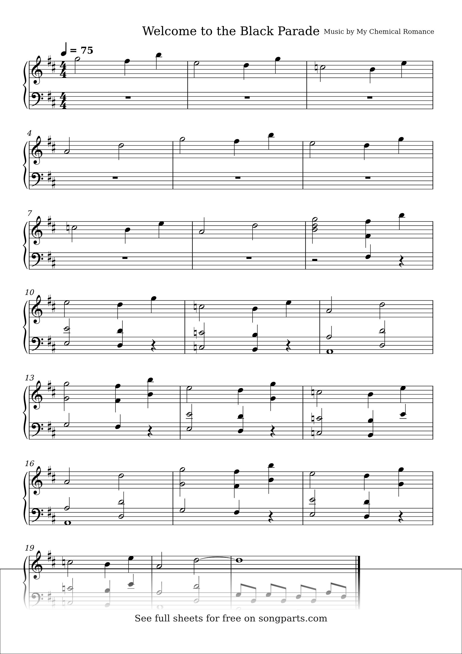 Sheet music preview for Welcome to the Black Parade by My Chemical Romance