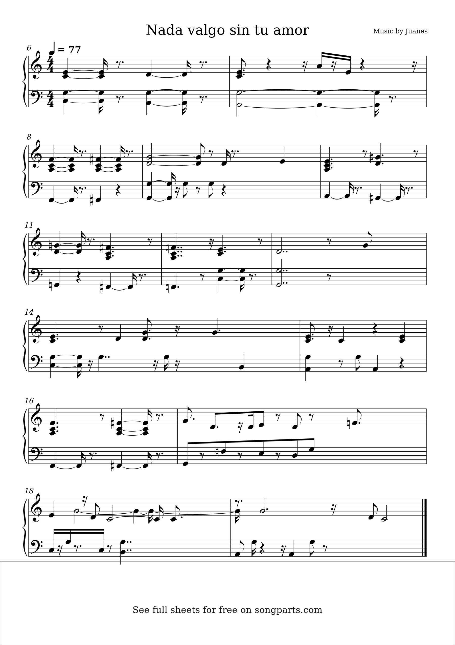 Sheet music preview for Nada valgo sin tu amor by Juanes
