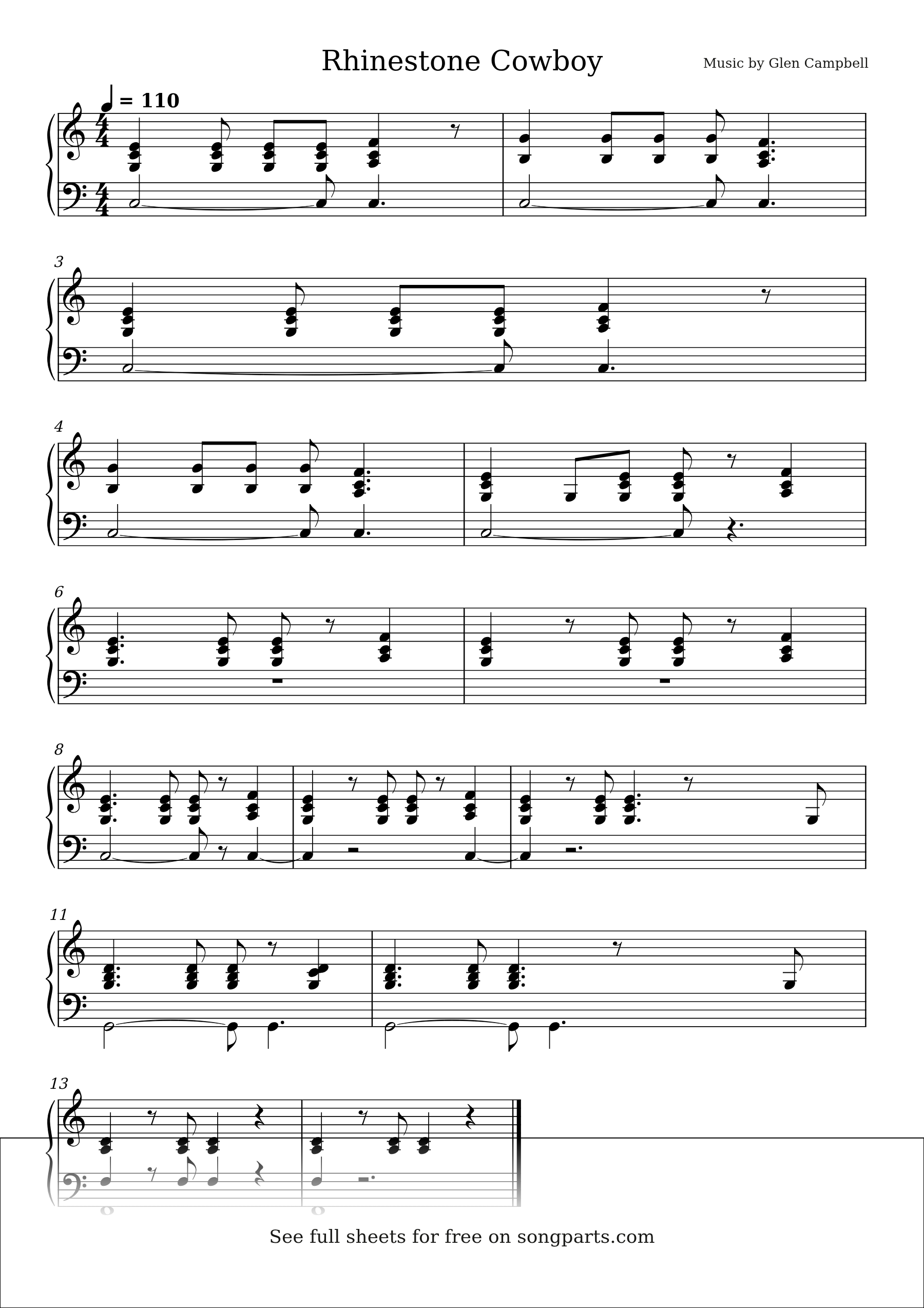 Sheet music preview for Rhinestone Cowboy by Glen Campbell