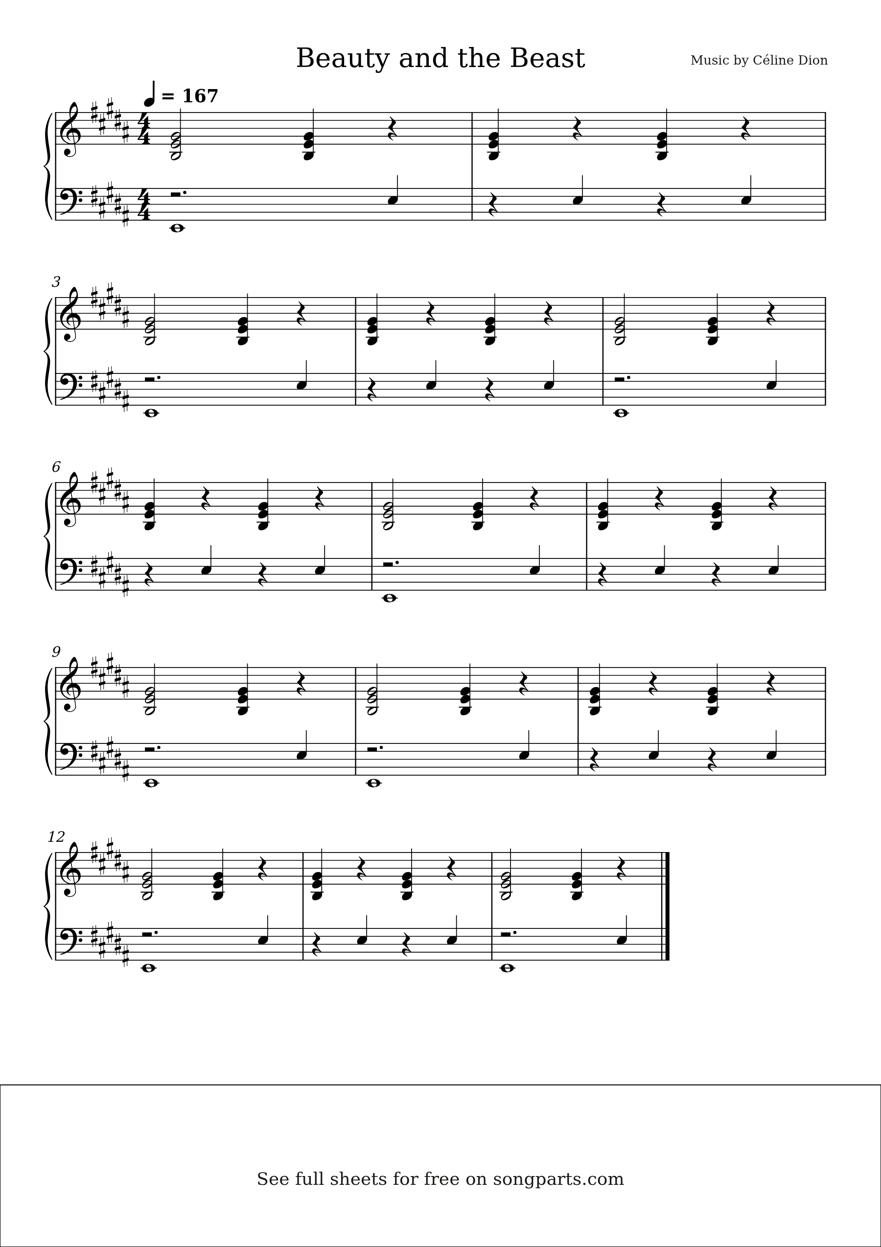 Sheet music preview for Beauty and the Beast by Céline Dion
