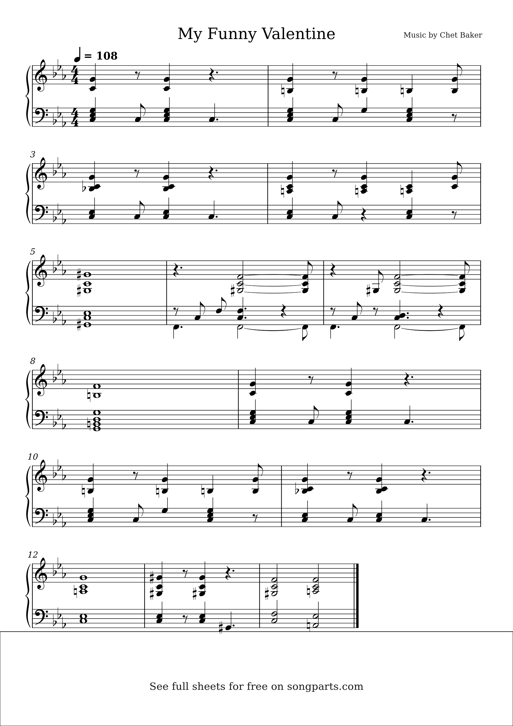 Sheet music preview for My Funny Valentine by Chet Baker