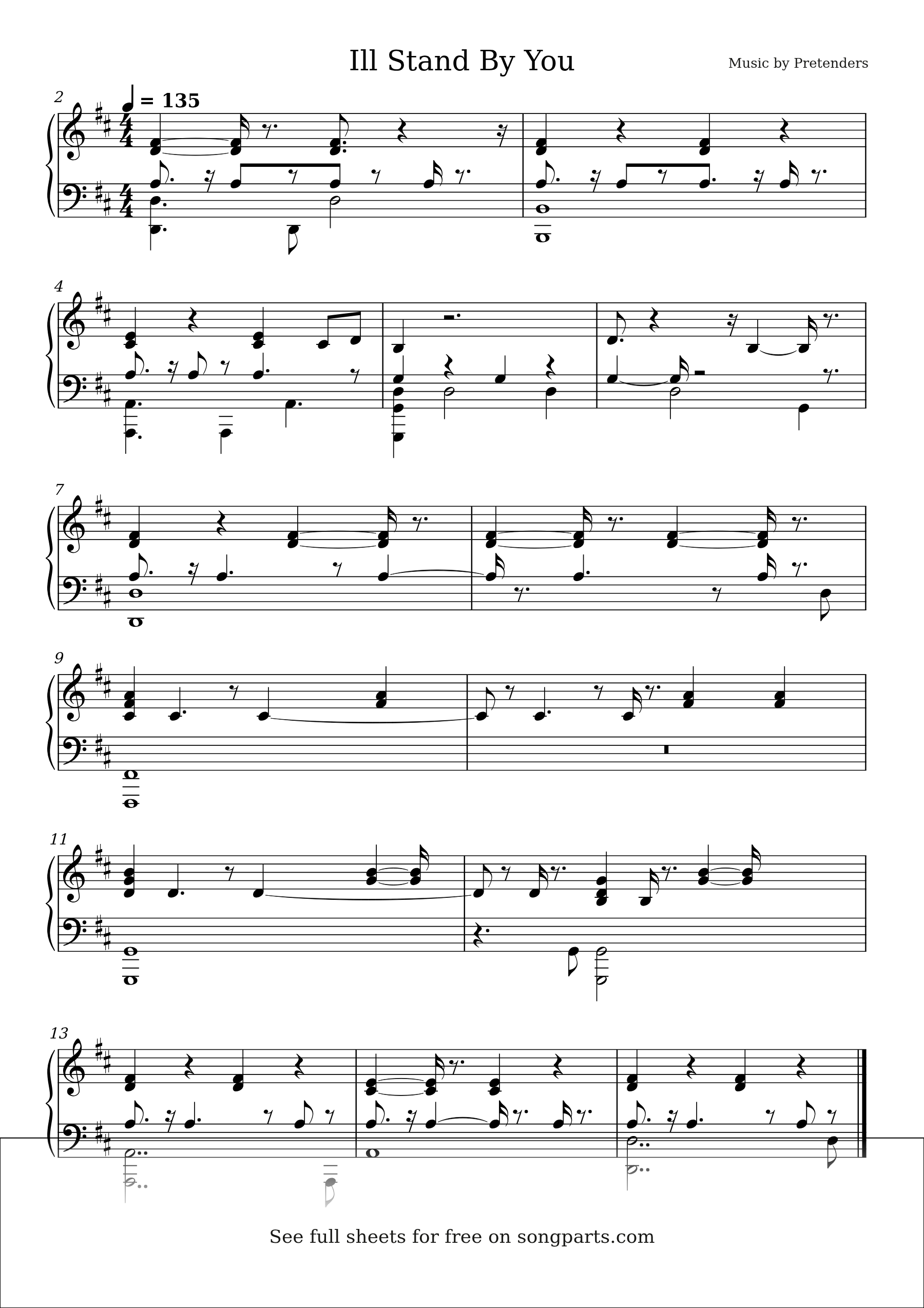Sheet music preview for Ill Stand By You by Pretenders