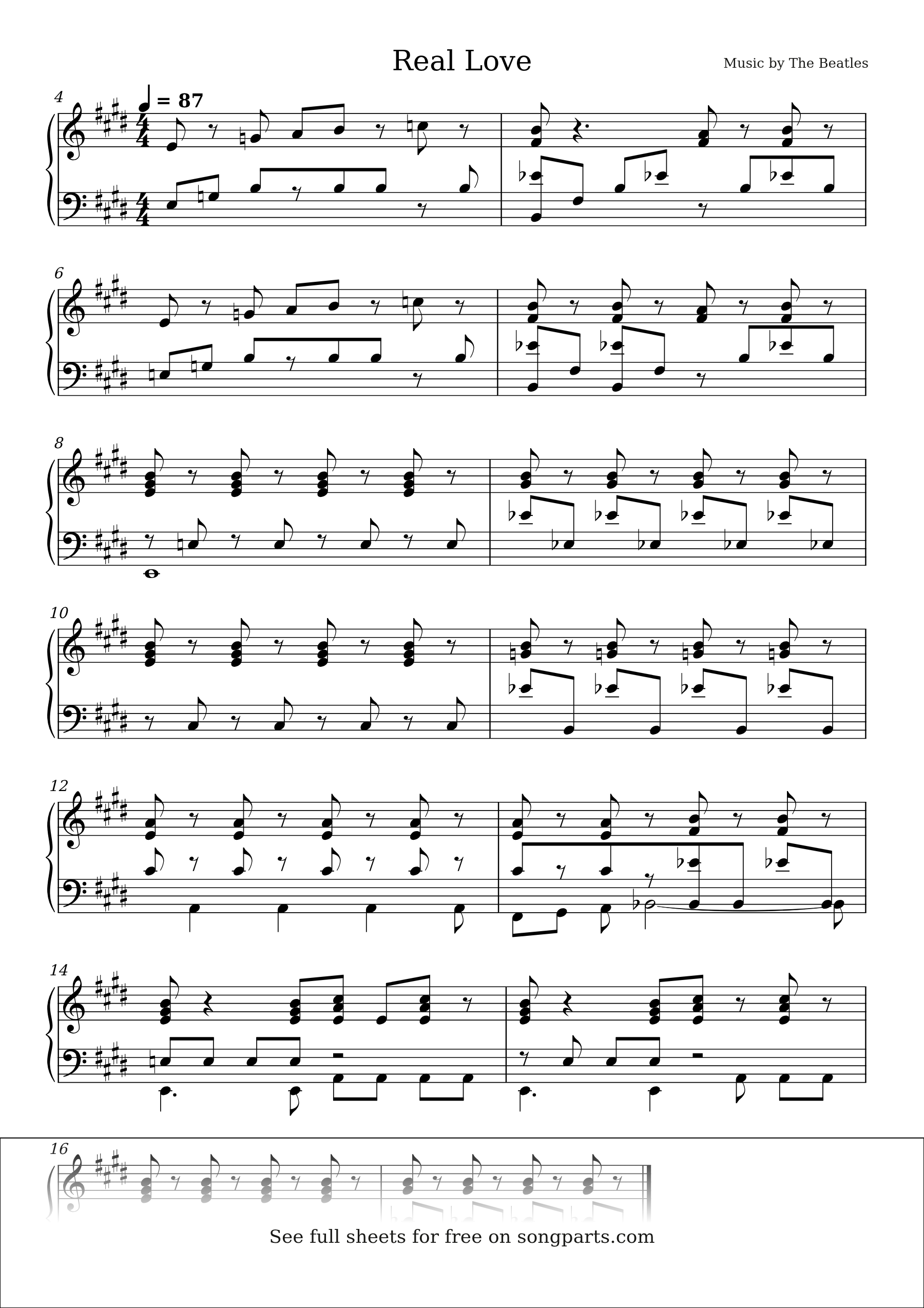 Sheet music preview for Real Love by The Beatles