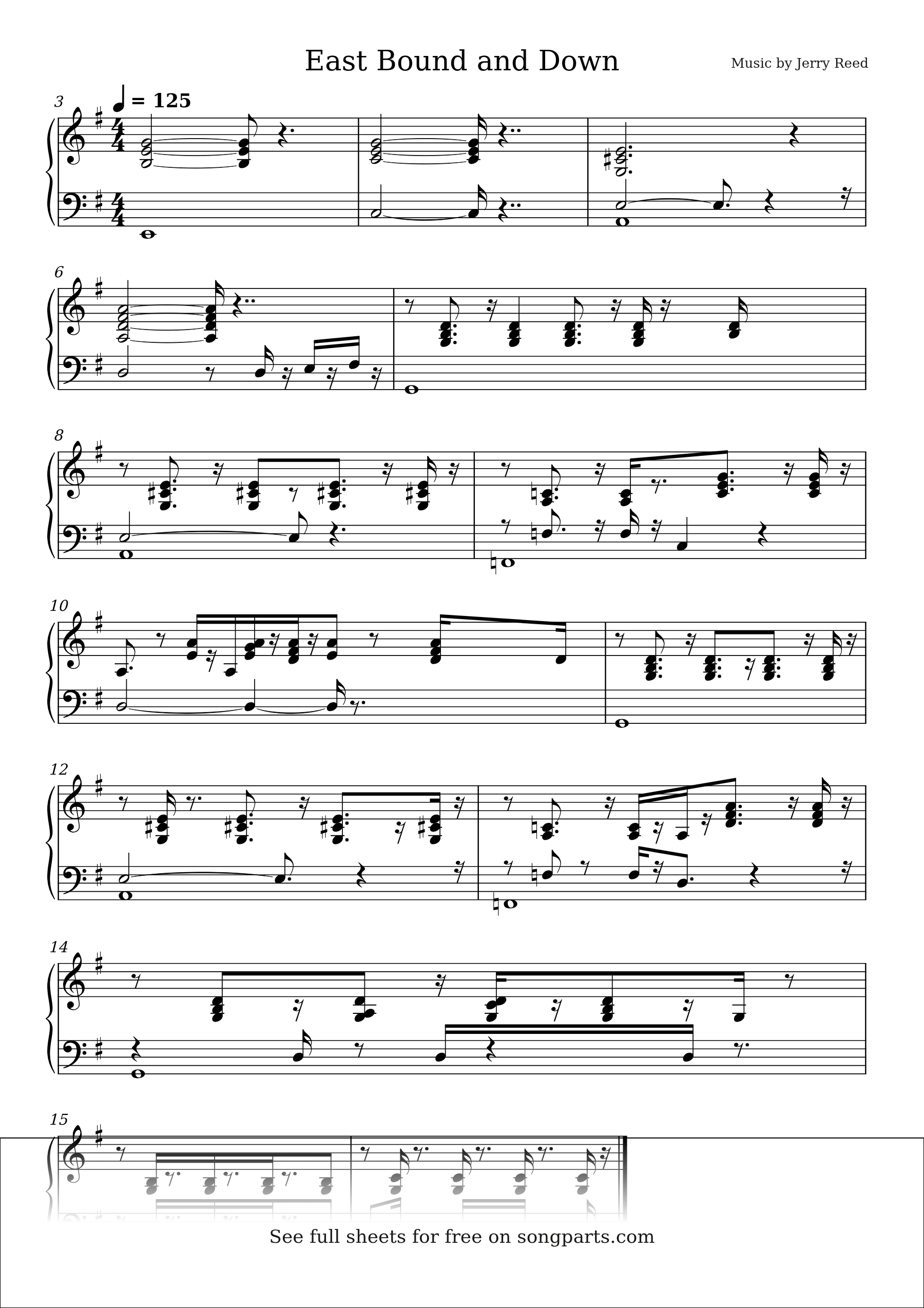 Sheet music preview for East Bound and Down by Jerry Reed