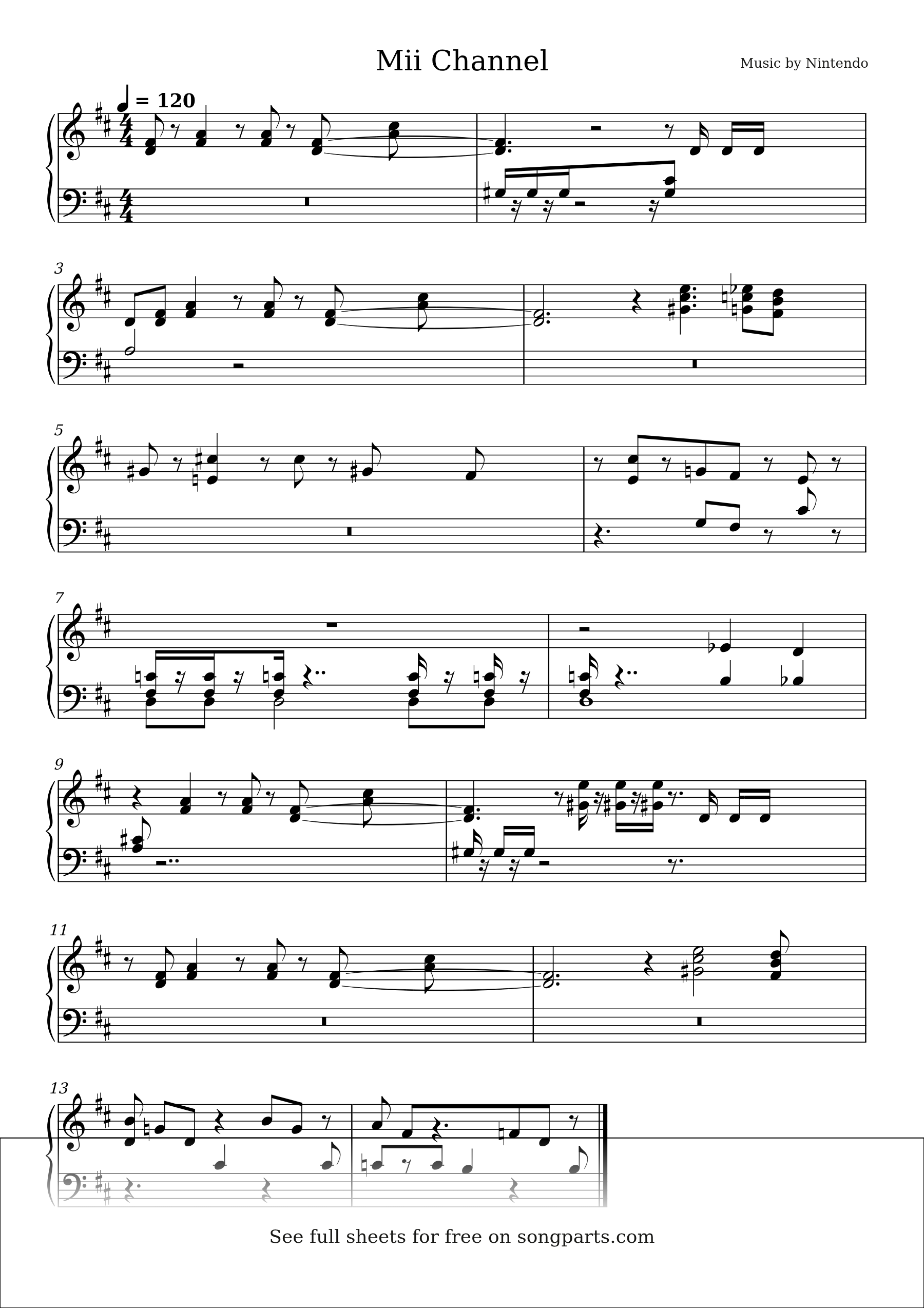 Sheet music preview for Mii Channel by Nintendo